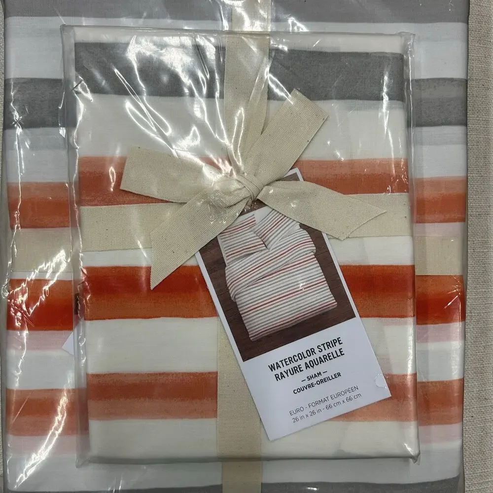 West Elm Watercolor Stripe Full / Queen Duvet & Euro Sham Set NEW NIP